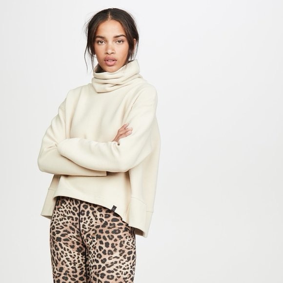 Varley Tops - Varley Colina Funnel-Neck Sweatshirt Oversized Crop Boxy Turtleneck Small Ivory